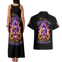 Sunflower Skull Couples Matching Tank Maxi Dress and Hawaiian Shirt She Is Sunshine Mixed With A Little Hurricane - Wonder Print Shop