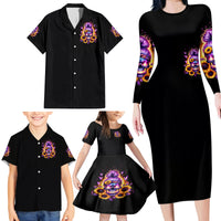 Sunflower Skull Family Matching Long Sleeve Bodycon Dress and Hawaiian Shirt She Is Sunshine Mixed With A Little Hurricane - Wonder Print Shop