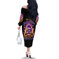 Sunflower Skull Family Matching Off Shoulder Long Sleeve Dress and Hawaiian Shirt She Is Sunshine Mixed With A Little Hurricane - Wonder Print Shop