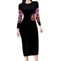 Sunflower Skull Long Sleeve Bodycon Dress She Is Sunshine Mixed With A Little Hurricane - Wonder Print Shop