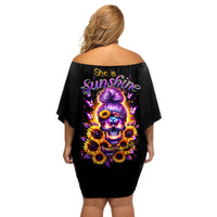 Sunflower Skull Off Shoulder Short Dress She Is Sunshine Mixed With A Little Hurricane - Wonder Print Shop