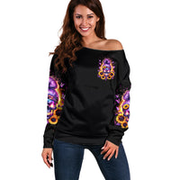 Sunflower Skull Off Shoulder Sweater She Is Sunshine Mixed With A Little Hurricane - Wonder Print Shop