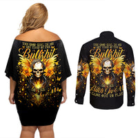 Fairy Skull Couples Matching Off Shoulder Short Dress and Long Sleeve Button Shirt The Good Girl In Me Got Tired Of The Bullshit - Wonder Print Shop