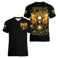 Fairy Skull Women V Neck T Shirt The Good Girl In Me Got Tired Of The Bullshit - Wonder Print Shop