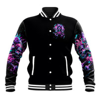 Flower Skull Baseball Jacket Stuck Between IDK IDC - Wonder Print Shop