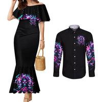 Flower Skull Couples Matching Mermaid Dress and Long Sleeve Button Shirt Stuck Between IDK IDC