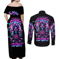 Flower Skull Couples Matching Off Shoulder Maxi Dress and Long Sleeve Button Shirt Stuck Between IDK IDC - Wonder Print Shop