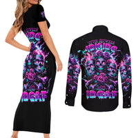 Flower Skull Couples Matching Short Sleeve Bodycon Dress and Long Sleeve Button Shirt Stuck Between IDK IDC - Wonder Print Shop