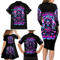 Flower Skull Family Matching Long Sleeve Bodycon Dress and Hawaiian Shirt Stuck Between IDK IDC - Wonder Print Shop