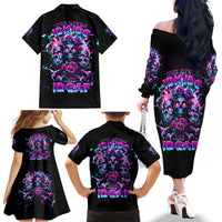 Flower Skull Family Matching Off Shoulder Long Sleeve Dress and Hawaiian Shirt Stuck Between IDK IDC - Wonder Print Shop