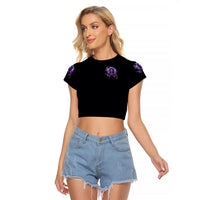 Flower Skull Raglan Cropped T Shirt Stuck Between IDK IDC - Wonder Print Shop