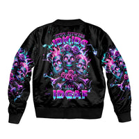 Flower Skull Sleeve Zip Bomber Jacket Stuck Between IDK IDC - Wonder Print Shop