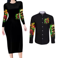 Rose Skull Couples Matching Long Sleeve Bodycon Dress and Long Sleeve Button Shirt Stuck Between IDK IDC - Wonder Print Shop