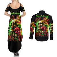 Rose Skull Couples Matching Summer Maxi Dress and Long Sleeve Button Shirt Stuck Between IDK IDC - Wonder Print Shop