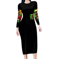 Rose Skull Family Matching Long Sleeve Bodycon Dress and Hawaiian Shirt Stuck Between IDK IDC - Wonder Print Shop
