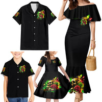Rose Skull Family Matching Mermaid Dress and Hawaiian Shirt Stuck Between IDK IDC - Wonder Print Shop