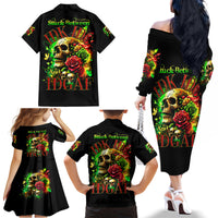 Rose Skull Family Matching Off Shoulder Long Sleeve Dress and Hawaiian Shirt Stuck Between IDK IDC - Wonder Print Shop
