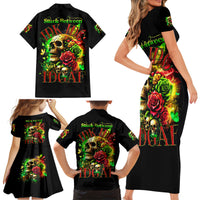 Rose Skull Family Matching Short Sleeve Bodycon Dress and Hawaiian Shirt Stuck Between IDK IDC - Wonder Print Shop