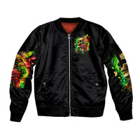 Rose Skull Sleeve Zip Bomber Jacket Stuck Between IDK IDC - Wonder Print Shop