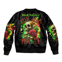 Rose Skull Sleeve Zip Bomber Jacket Stuck Between IDK IDC - Wonder Print Shop