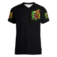 Rose Skull Women V Neck T Shirt Stuck Between IDK IDC - Wonder Print Shop