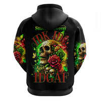 Rose Skull Zip Hoodie Stuck Between IDK IDC - Wonder Print Shop