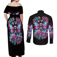 Fairy Skull Couples Matching Off Shoulder Maxi Dress and Long Sleeve Button Shirt This Girl Powered By Bitch Dust - Wonder Print Shop