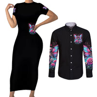 Fairy Skull Couples Matching Short Sleeve Bodycon Dress and Long Sleeve Button Shirt This Girl Powered By Bitch Dust - Wonder Print Shop
