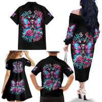 Fairy Skull Family Matching Off Shoulder Long Sleeve Dress and Hawaiian Shirt This Girl Powered By Bitch Dust - Wonder Print Shop