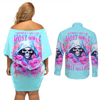 Witch Skull Couples Matching Off Shoulder Short Dress and Long Sleeve Button Shirt Assuming Was Like Most Girls Was Your First Mistake - Wonder Print Shop