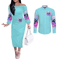 Witch Skull Couples Matching Off The Shoulder Long Sleeve Dress and Long Sleeve Button Shirt Assuming Was Like Most Girls Was Your First Mistake