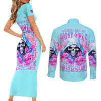 Witch Skull Couples Matching Short Sleeve Bodycon Dress and Long Sleeve Button Shirt Assuming Was Like Most Girls Was Your First Mistake - Wonder Print Shop