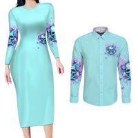 Flower Skull Couples Matching Long Sleeve Bodycon Dress and Long Sleeve Button Shirt I'm A Bitch With A Low Bullshiit Tolrange Don't Try Me - Wonder Print Shop