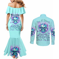 Flower Skull Couples Matching Mermaid Dress and Long Sleeve Button Shirt I'm A Bitch With A Low Bullshiit Tolrange Don't Try Me