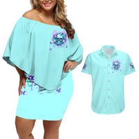 Flower Skull Couples Matching Off Shoulder Short Dress and Hawaiian Shirt I'm A Bitch With A Low Bullshiit Tolrange Don't Try Me - Wonder Print Shop