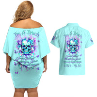 Flower Skull Couples Matching Off Shoulder Short Dress and Hawaiian Shirt I'm A Bitch With A Low Bullshiit Tolrange Don't Try Me - Wonder Print Shop