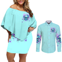 Flower Skull Couples Matching Off Shoulder Short Dress and Long Sleeve Button Shirt I'm A Bitch With A Low Bullshiit Tolrange Don't Try Me - Wonder Print Shop