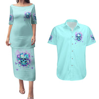 Flower Skull Couples Matching Puletasi and Hawaiian Shirt I'm A Bitch With A Low Bullshiit Tolrange Don't Try Me - Wonder Print Shop