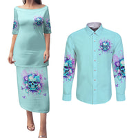 Flower Skull Couples Matching Puletasi and Long Sleeve Button Shirt I'm A Bitch With A Low Bullshiit Tolrange Don't Try Me - Wonder Print Shop