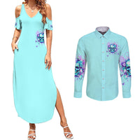 Flower Skull Couples Matching Summer Maxi Dress and Long Sleeve Button Shirt I'm A Bitch With A Low Bullshiit Tolrange Don't Try Me - Wonder Print Shop