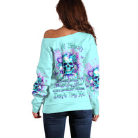 Flower Skull Off Shoulder Sweater I'm A Bitch With A Low Bullshiit Tolrange Don't Try Me - Wonder Print Shop