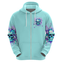 Flower Skull Zip Hoodie I'm A Bitch With A Low Bullshiit Tolrange Don't Try Me - Wonder Print Shop