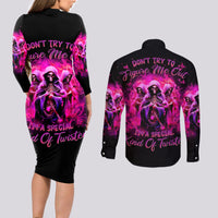 Witch Skull Couples Matching Long Sleeve Bodycon Dress and Long Sleeve Button Shirt Don't Try To Figure Me Out I'm A Special Kind Of Twisted - Wonder Print Shop