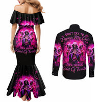 Witch Skull Couples Matching Mermaid Dress and Long Sleeve Button Shirt Don't Try To Figure Me Out I'm A Special Kind Of Twisted