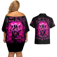 Witch Skull Couples Matching Off Shoulder Short Dress and Hawaiian Shirt Don't Try To Figure Me Out I'm A Special Kind Of Twisted - Wonder Print Shop