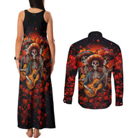 Day of Dead Skull Couples Matching Tank Maxi Dress and Long Sleeve Button Shirt Sugar Skull Band Skeleton - Wonder Print Shop