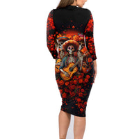 Day of Dead Skull Family Matching Long Sleeve Bodycon Dress and Hawaiian Shirt Sugar Skull Band Skeleton - Wonder Print Shop
