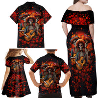 Day of Dead Skull Family Matching Off Shoulder Maxi Dress and Hawaiian Shirt Sugar Skull Band Skeleton - Wonder Print Shop