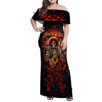 Day of Dead Skull Family Matching Off Shoulder Maxi Dress and Hawaiian Shirt Sugar Skull Band Skeleton - Wonder Print Shop