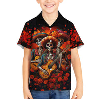 Day of Dead Skull Family Matching Off Shoulder Short Dress and Hawaiian Shirt Sugar Skull Band Skeleton - Wonder Print Shop